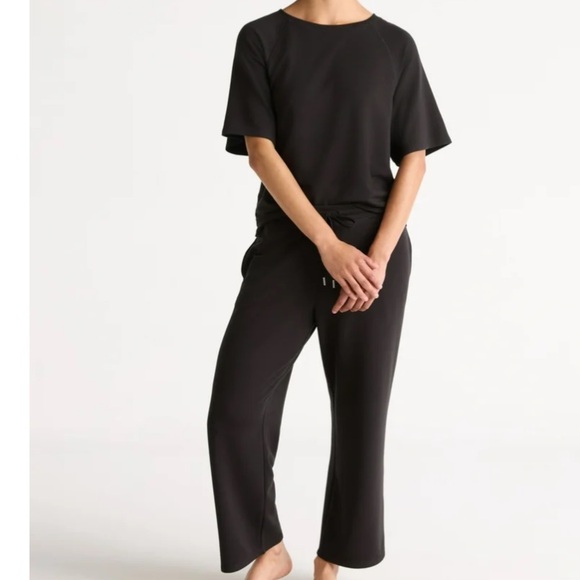 Joyspun Women's French Terry Short Sleeve Top and Pants Black Pajama Set NWT - Picture 1 of 6